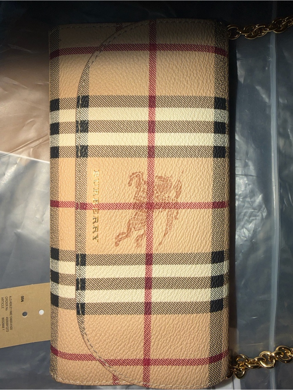 Burberry Beige Check Leather Crossbody Wallet on Chain